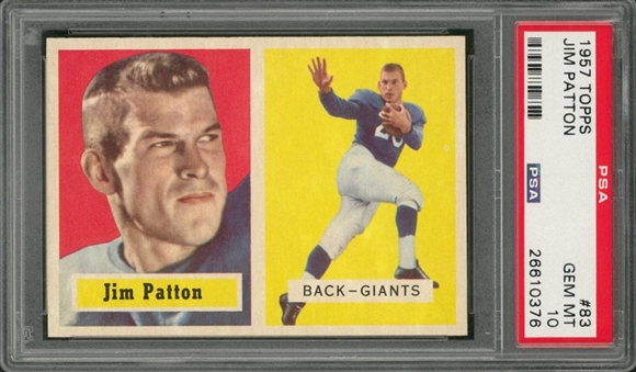 1957 Topps Football #83 Jim Patton – PSA GEM MT 10 "1 of 1!"